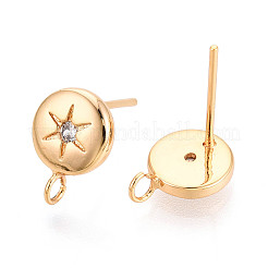 Brass Micro Pave Clear Cubic Zirconia Stud Earring Findings&nbsp;X-MAK-T011-11G-04