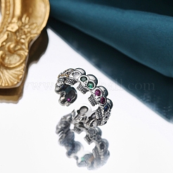 Brass Rhinestones Skull Open Cuff Rings for Unisex&nbsp;PW-WGC11C2-01