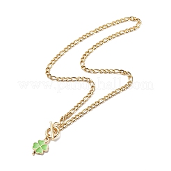 Alloy Enamel Clover Pendant Necklace with Brass Chains for Women&nbsp;NJEW-JN04087
