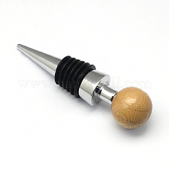 Round Zinc Alloy Wine Bottle Stoppers with Wooden Beads&nbsp;AJEW-R047-04