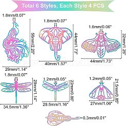 24Pcs 6 Styles 201 Stainless Steel Filigree Big Pendants&nbsp;STAS-UN0023-16