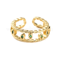 Rack Plating Brass Micro Pave Cubic Zirconia Open Cuff Rings for Women&nbsp;RJEW-U026-01G-01