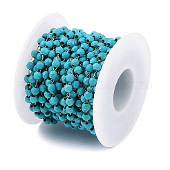 Ion Plating(IP) 304 Stainless Steel & Faceted Glass Handmade Beads Chain&nbsp;CHS-H028-01G