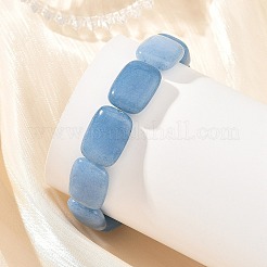 Dyed Natural Aquamarine Rectangle Beaded Stretch Bracelets for Women&nbsp;BJEW-JB14447