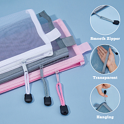 9Pcs 3 Colors Rectangle Nylon Mesh Pen Bags&nbsp;AJEW-NB0005-89