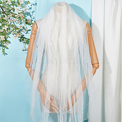 Organza & Imitation Pearls & Iron Lace Long Bridal Veils&nbsp;AJEW-WH0596-965A-03