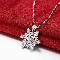 Fashion Popular Brass Cable Chain Snowflake Cubic Zirconia Pendant Necklace&nbsp;NJEW-BB00231