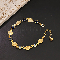 Vintage Beach Brass Coin Blue Evil Eye Link Chain Anklets for Women&nbsp;MD8802
