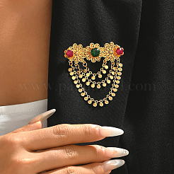 Vintage Brass Micro Pave Cubic Zirconia Hanging Chain Brooch Pins&nbsp;TB1615