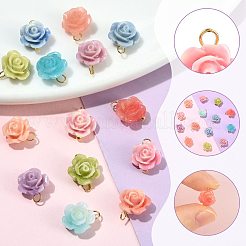 14Pcs 7 Colors Dyed Synthetic Coral Carved Flower Charms&nbsp;PALLOY-FS00080