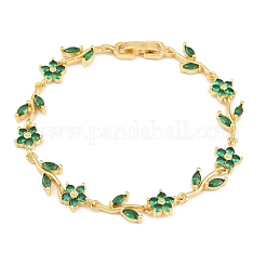 Brass Pave Cubic Zirconia Flower Link Chain Bracelets for Women&nbsp;KK-CBA68DA-14G-10