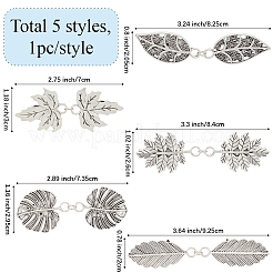 5Pcs 5 Styles Leaf Alloy Cardigan Clips&nbsp;FIND-GF0008-23