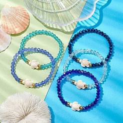 5Pcs 5 Colors Faceted Rondelle Glass Breaded Stretch Bracelets&nbsp;BJEW-JB10259-02