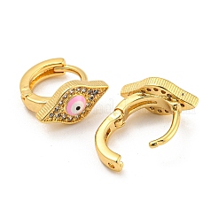 Rhombus with Evil Eye Real 18K Gold Plated Brass Hoop Earrings&nbsp;EJEW-L269-070G