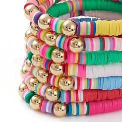 7Pcs Rainbow Polymer Clay Heishi Beads Stretch Bracelets Set&nbsp;BJEW-JB05889