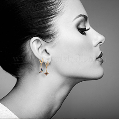 Star and Moon Asymmetrical Dangle Hoop Earrings&nbsp;EJEW-JE04031-01