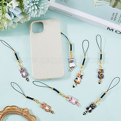 14Pcs 7 Style Cat Alloy Enamel Mobile Straps&nbsp;HJEW-SC00130