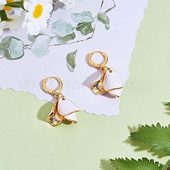 White Enamel Lilies Flower Dangle Hoop Earrings&nbsp;JE970A