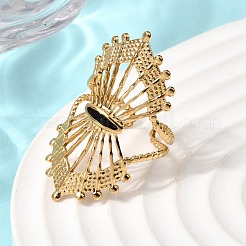 Hollow Fan 304 Stainless Steel Open Cuff Rings for Women&nbsp;RJEW-A091-01G