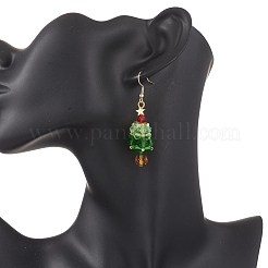 Christmas Trees 304 Stainless Steel Glass Dangle Earrings&nbsp;EJEW-MZ00606