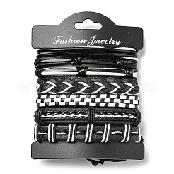6Pcs 6 Style Adjustable Braided Imitation Leather Cord Bracelet Set with Waxed Cord for Men&nbsp;BJEW-F458-06