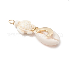 4Pcs 4 Styles Natural Cowrie Shell & Dyed Synthetic Turquoise Turtle Copper Wire Wrapped Pendants&nbsp;PALLOY-JF04035-02
