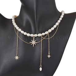 Natural Cultured Freshwater Pearl Rice Beaded Necklaces&nbsp;NJEW-JN05224