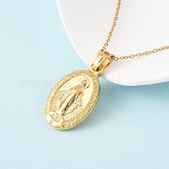 304 Stainless Steel Oval with Virgin Mary Pendant Necklaces for Women&nbsp;NJEW-B149-02G