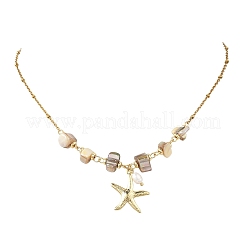 Ocean 304 Stainless Steel Starfish Pendant Natural Freshwater Shell Beaded Chain Necklaces for Women&nbsp;NJEW-JN06565-01