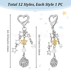 12Pcs 12 Styles Sea Animals Acrylic & Alloy Star Pendant Decoration&nbsp;HJEW-PH01951