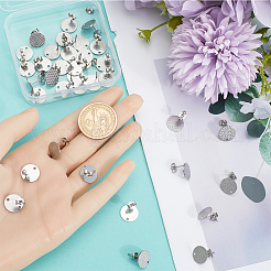 40Pcs 4 Styles Textured Flat Round 304 Stainless Steel Stud Earring Findings&nbsp;STAS-SP0001-54