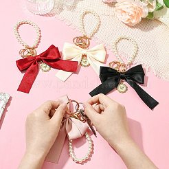 4Pcs 4 Colors Alloy Imitation Pearl Bowknot Keychains for Decorations&nbsp;ST-CJ0028-03