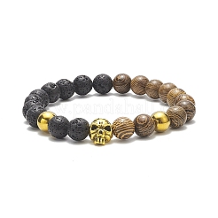 Natural Wenge Wood & Lava Rock Beaded Stretch Bracelet Sets with Synthetic Hematite Beads&nbsp;BJEW-JB09213