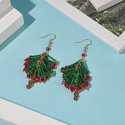 Glass Beaded Christmas Tree Dangle Earrings&nbsp;EJEW-JE05153