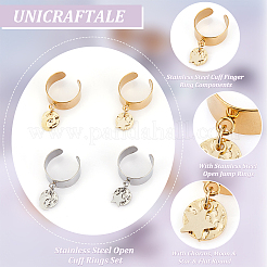 8Pcs 4 Style 304 Stainless Steel Open Cuff Rings Set with Charms&nbsp;RJEW-AB00009