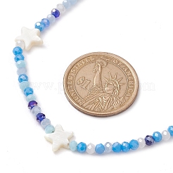 2Pcs 2 Color Glass & Natural Shell Star Beaded Necklaces Set&nbsp;NJEW-JN04646-01