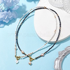 Natural Pearl Heart Pendant Necklace&nbsp;NJEW-MZ00024-02