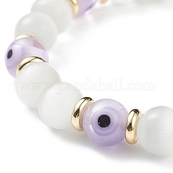 7Pcs 7 Color Cat Eye & Lampwork Evil Eye Round Beaded Stretch Bracelets&nbsp;BJEW-JB08880