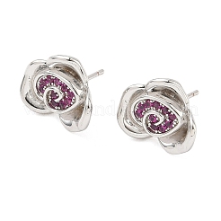 Rose Flower Brass Micro Pave Cubic Zirconia Stud Earrings&nbsp;EJEW-G452-08P-01