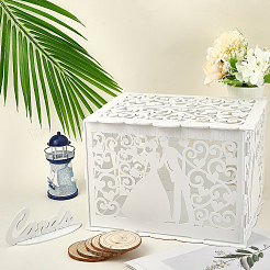 Wood Wedding Money Box Holder with Sign&nbsp;DJEW-WH20011-001B