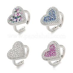 Heart Brass Micro Pave Cubic Zirconia Cuff Rings for Women&nbsp;RJEW-A069-12P