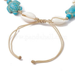 Natural Mixed Cowrie Shell with Synthetic Turquoise Beaded Anklets&nbsp;AJEW-AN00596-02