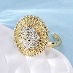 Brass Micro Pave Clear Cubic Zirconia Cuff Rings&nbsp;RJEW-M066-03G-02