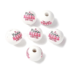 Mother's Day Theme Printed Wood European Beads&nbsp;WOOD-F016-06