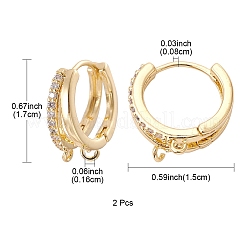Brass Micro Pave Clear Cubic Zirconia Hoop Earring Findings&nbsp;ZIRC-YW0001-10G
