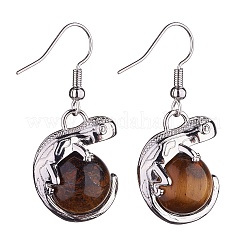 Natural Tiger Eye Chameleon Dangle Earrings with Crystal Rhinestone&nbsp;EJEW-A092-10P-03