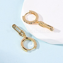 Safety Pin Brass Micro Pave Cubic Zirconia Hoop Earrings&nbsp;EJEW-F384-15G-02