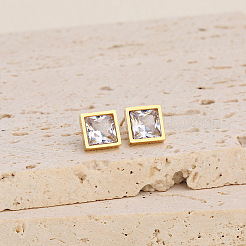 Rhombus 304 Stainless Steel Pave Clear Cubic Zirconia Link Bracelets & Stud Earrings & Pendant Necklaces&nbsp;FS-WG48BD9-01