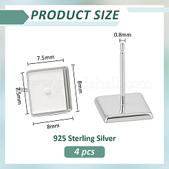 2Pairs 925 Sterling Silver Studs Earrings Finding&nbsp;STER-BC0003-42B