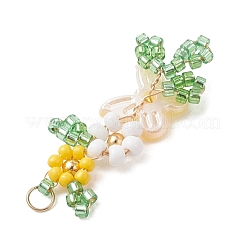 ABS Plastic Imitation Pearl Butterfly and Glass Seed Beaded Flower Links Connector Charms&nbsp;PALLOY-MZ01332-01